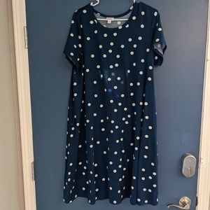LuLaRoe blue and white polka dot dress